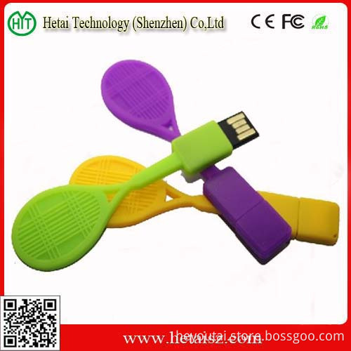 Colorful Custom Soft PVC Tennis Rackets USB Flash Drive Bulk 1GB